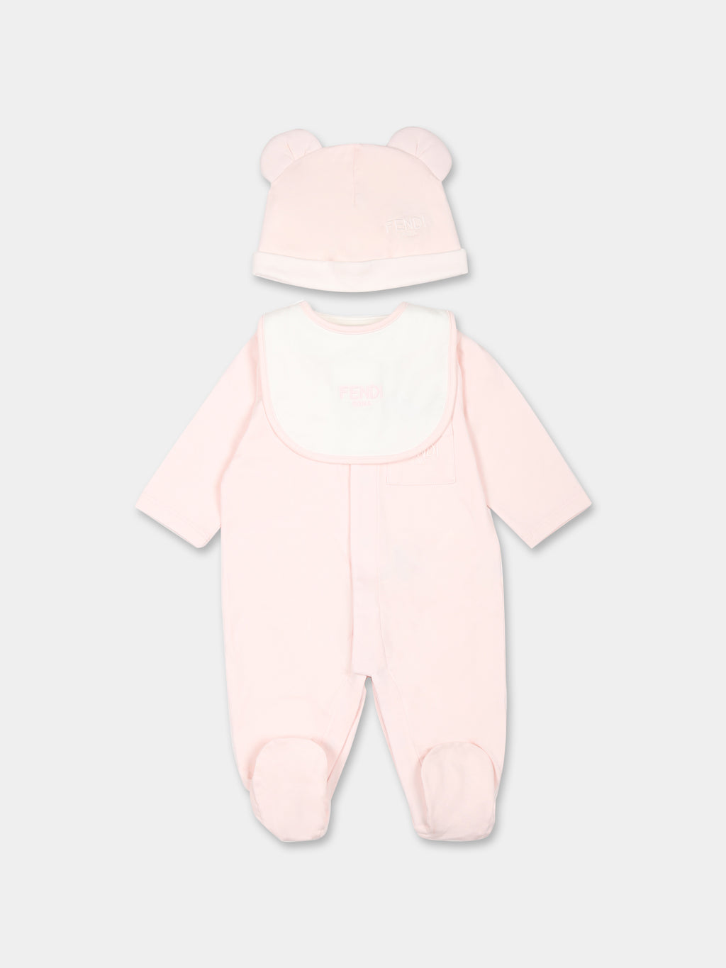 Pink babygrow set for baby girl with bear and Fendi logo