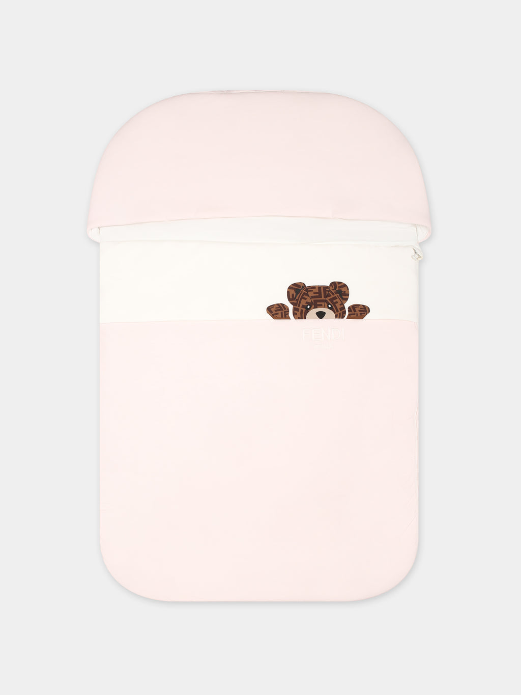 Pink sleeping bag for baby girl with bear and Fendi logo