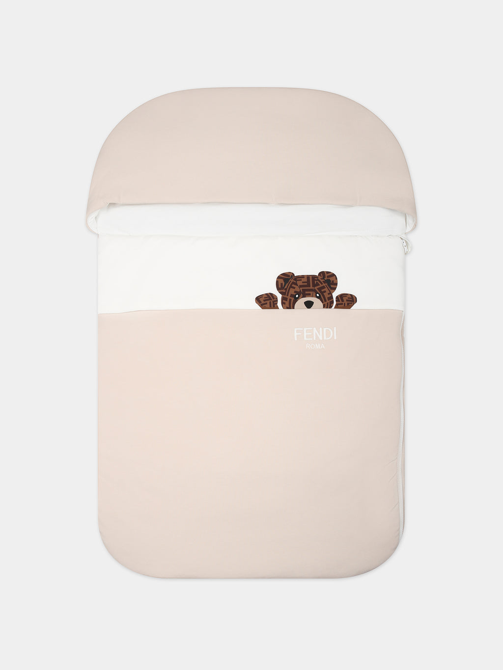 Beige sleeping bag for babykids with bear and Fendi logo