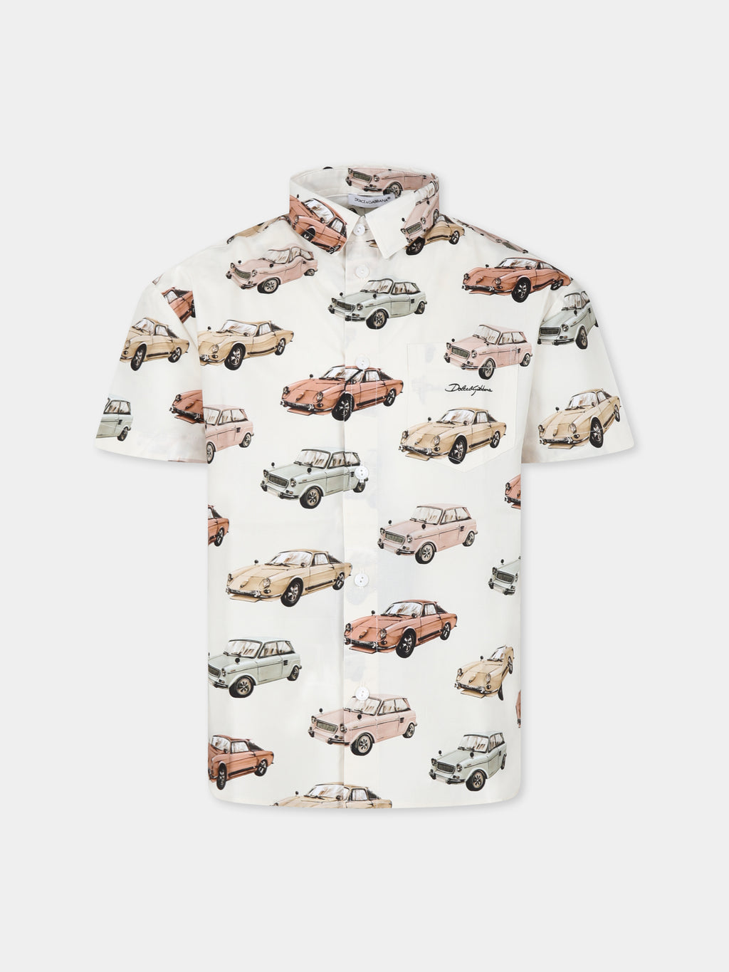 Ivory shirt for boy with vintage cars models