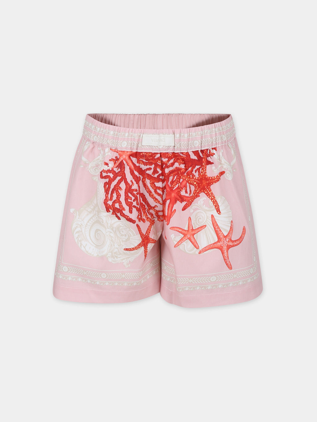 Shorts rosa per bambina con stampa Barocco Sea