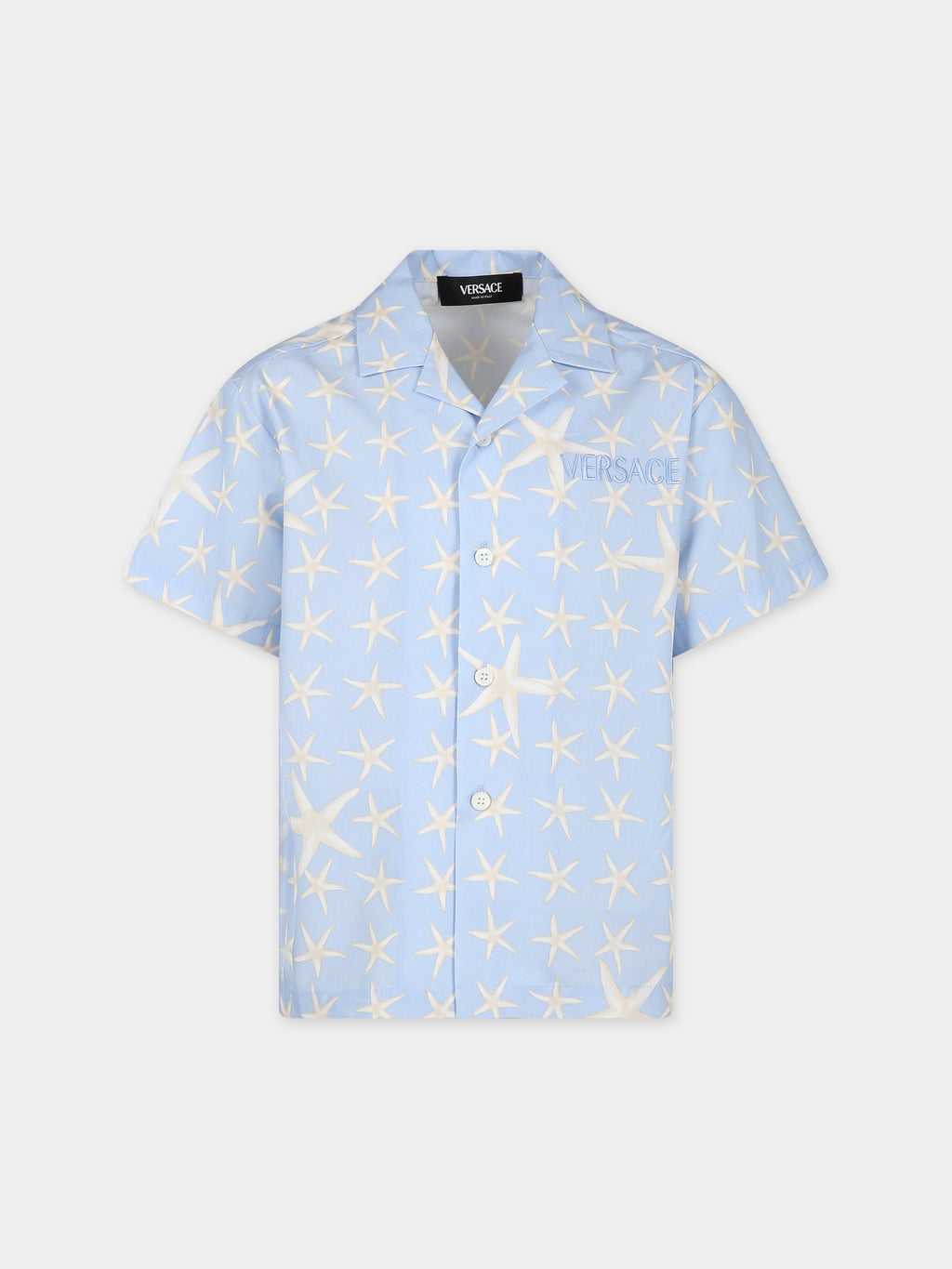 Light blue shirt for boy with sea shells print