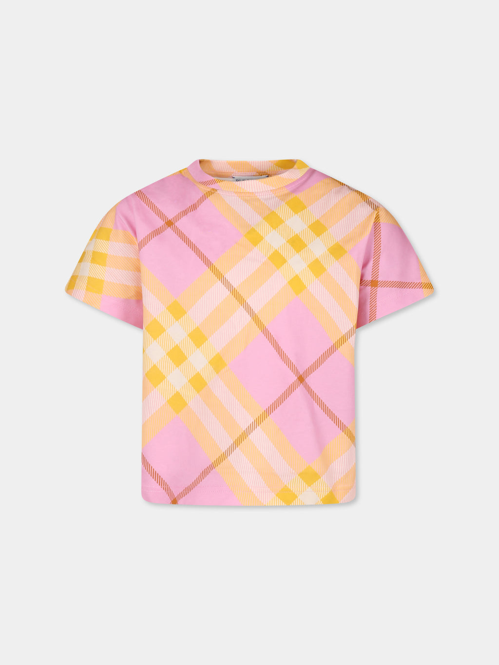 T-shirt rose pour fille avec check vintage