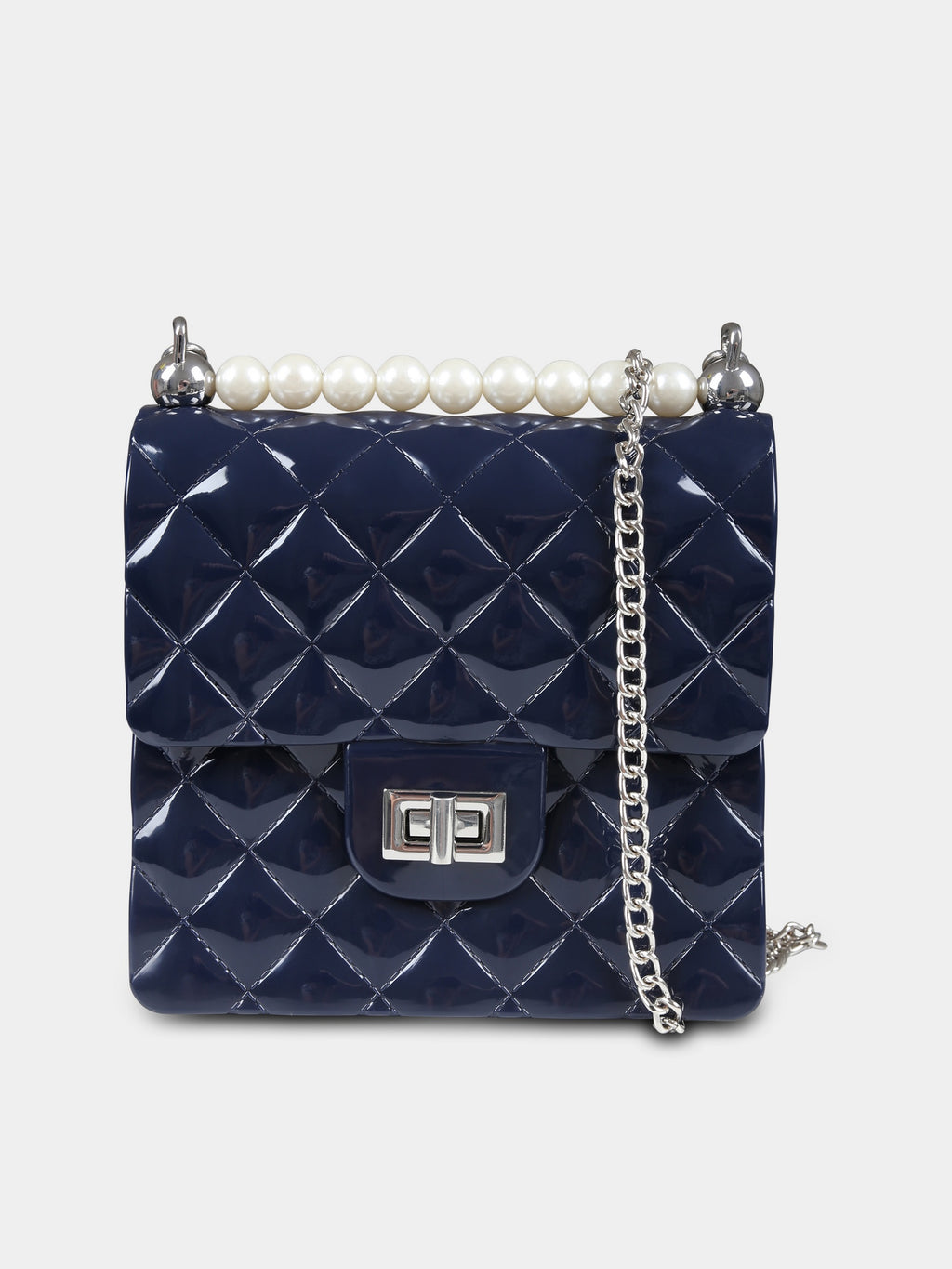 Blue bag for girl with pearls