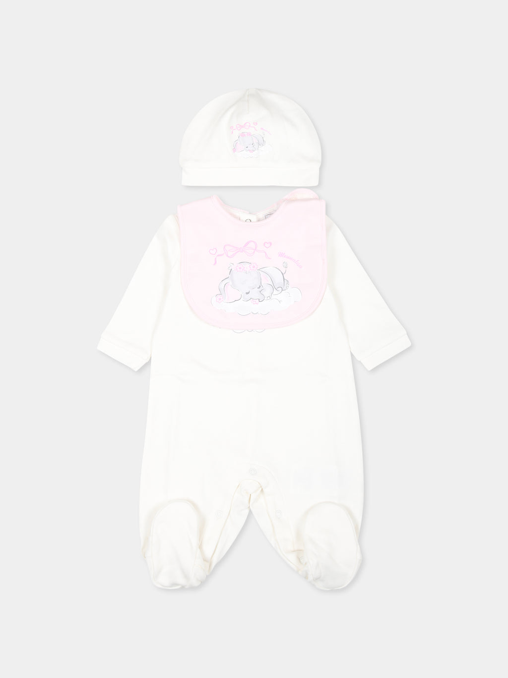 White babygrow set for baby girl with elephant