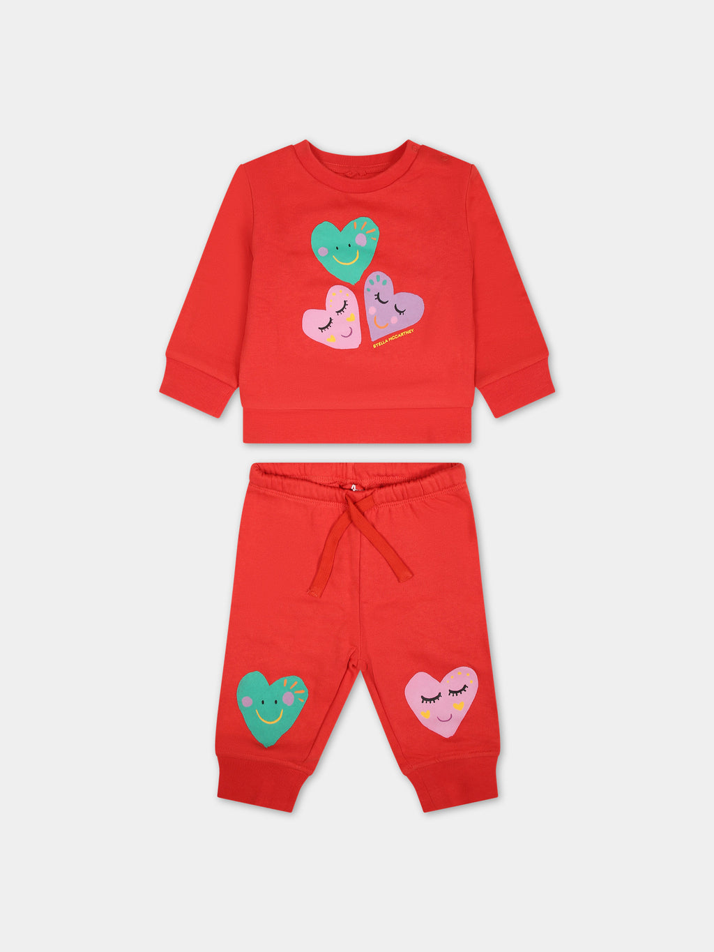 Red set for baby girl with multicolor hearts