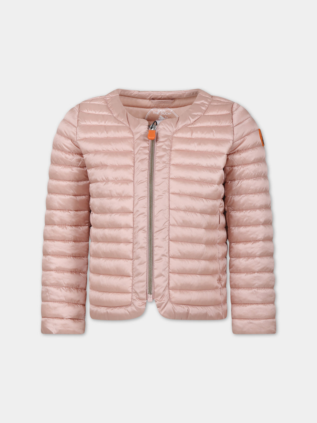 Pink Vela down jacket for girl with iconic logo