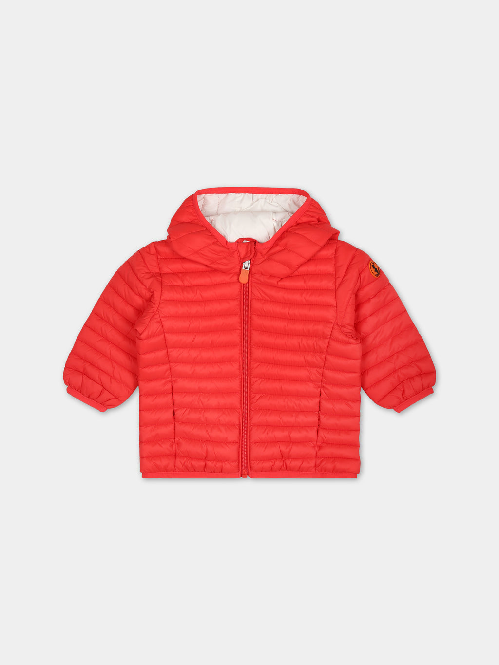 Red downn-jacket Nene for baby boy with logo