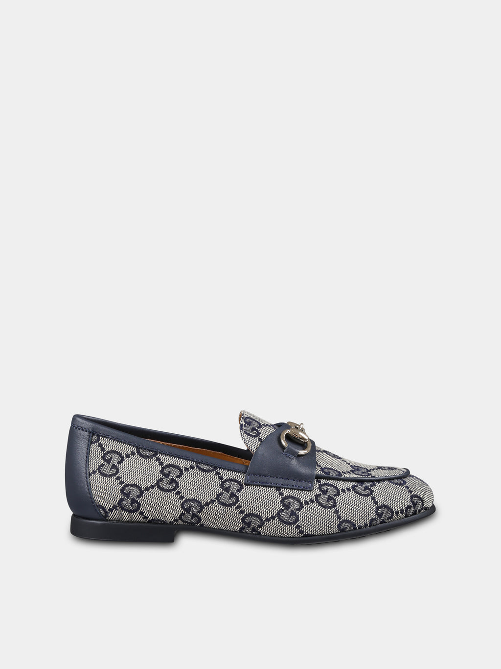 Blue loafers for kids with horsebit