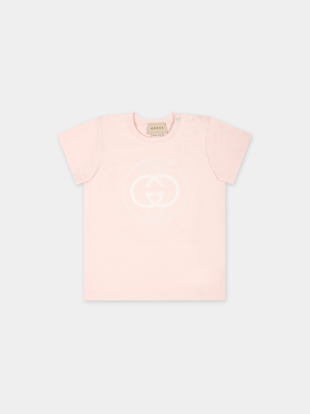 T-shirt rosa per neonata con logo Gucci 1921