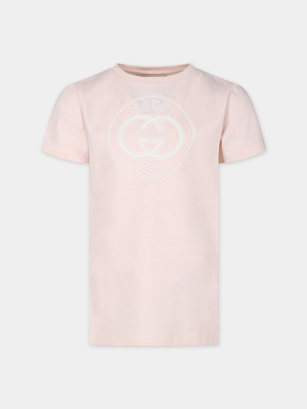 T-shirt rosa per bambina con logo Gucci 1921