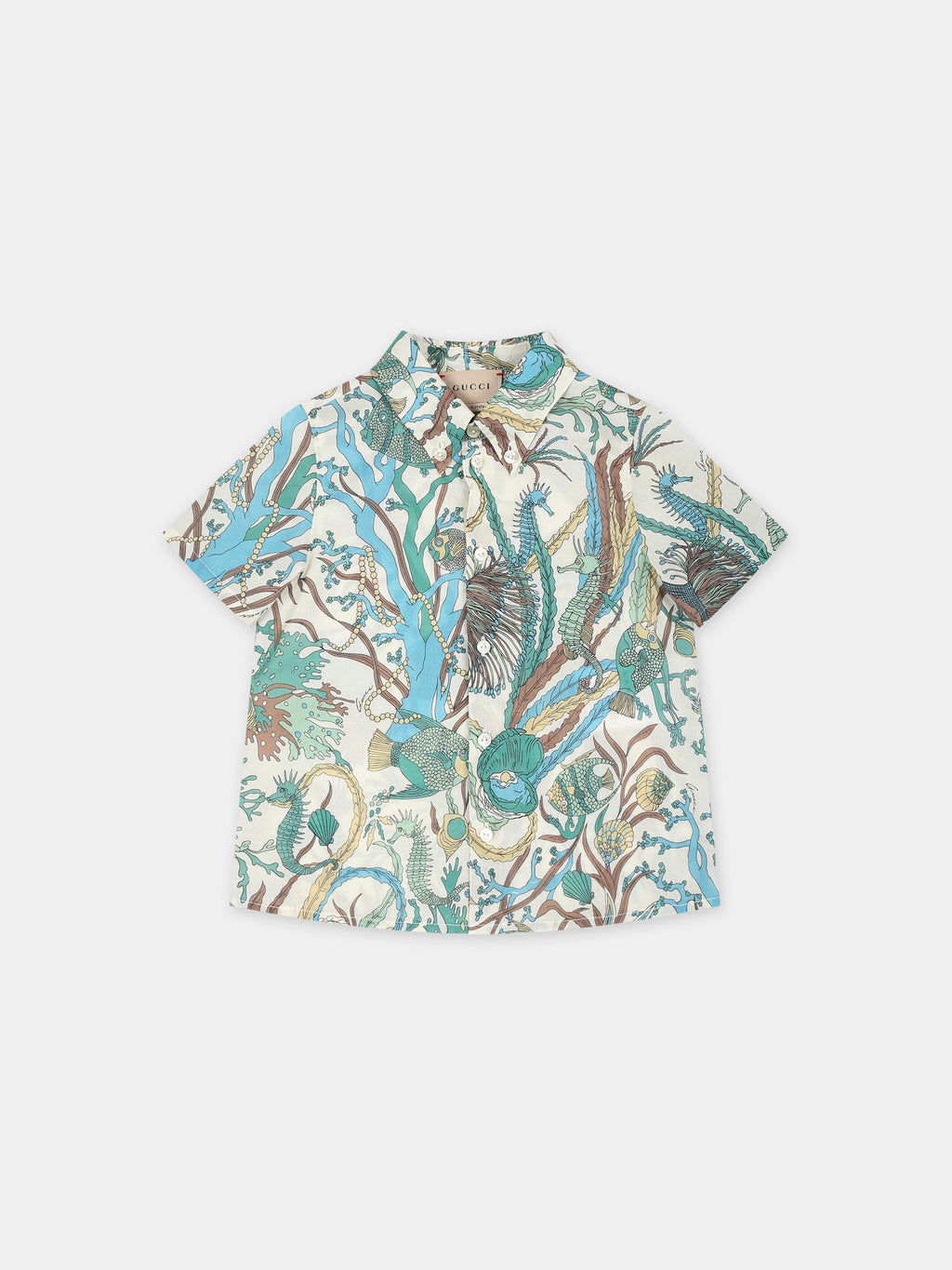 Ivory shirt for baby boy with marine print