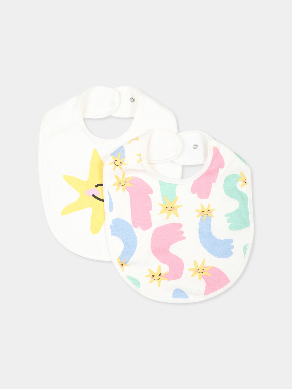 Ivory bib set for baby girl with stars and logo