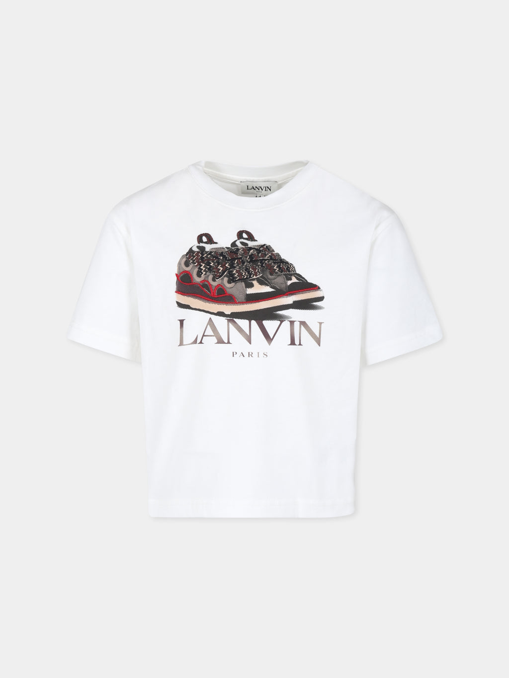 T-shirt bianca per bambini con stampa sneakers