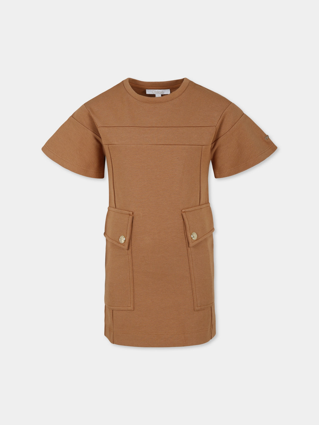 Brown dress for girl with logo