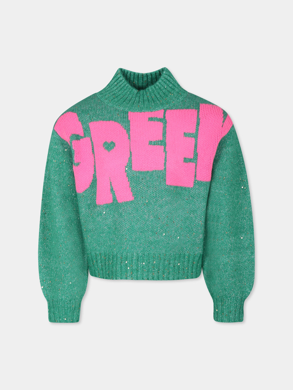 Green turtleneck for girl with writing