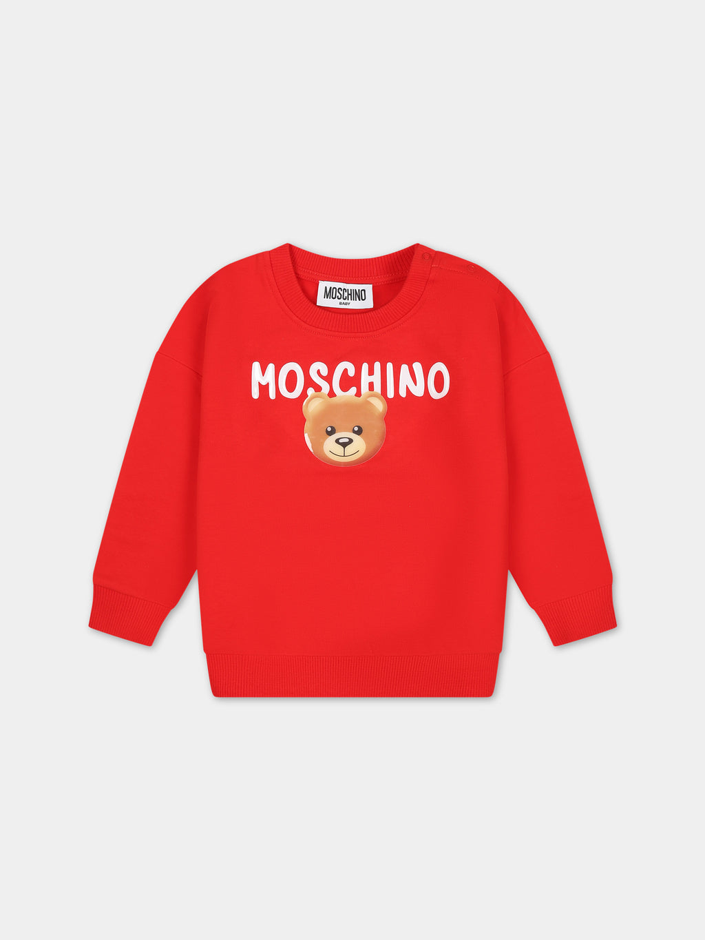 Red sweatshirt for baby girl with Teddy Bear and logo
