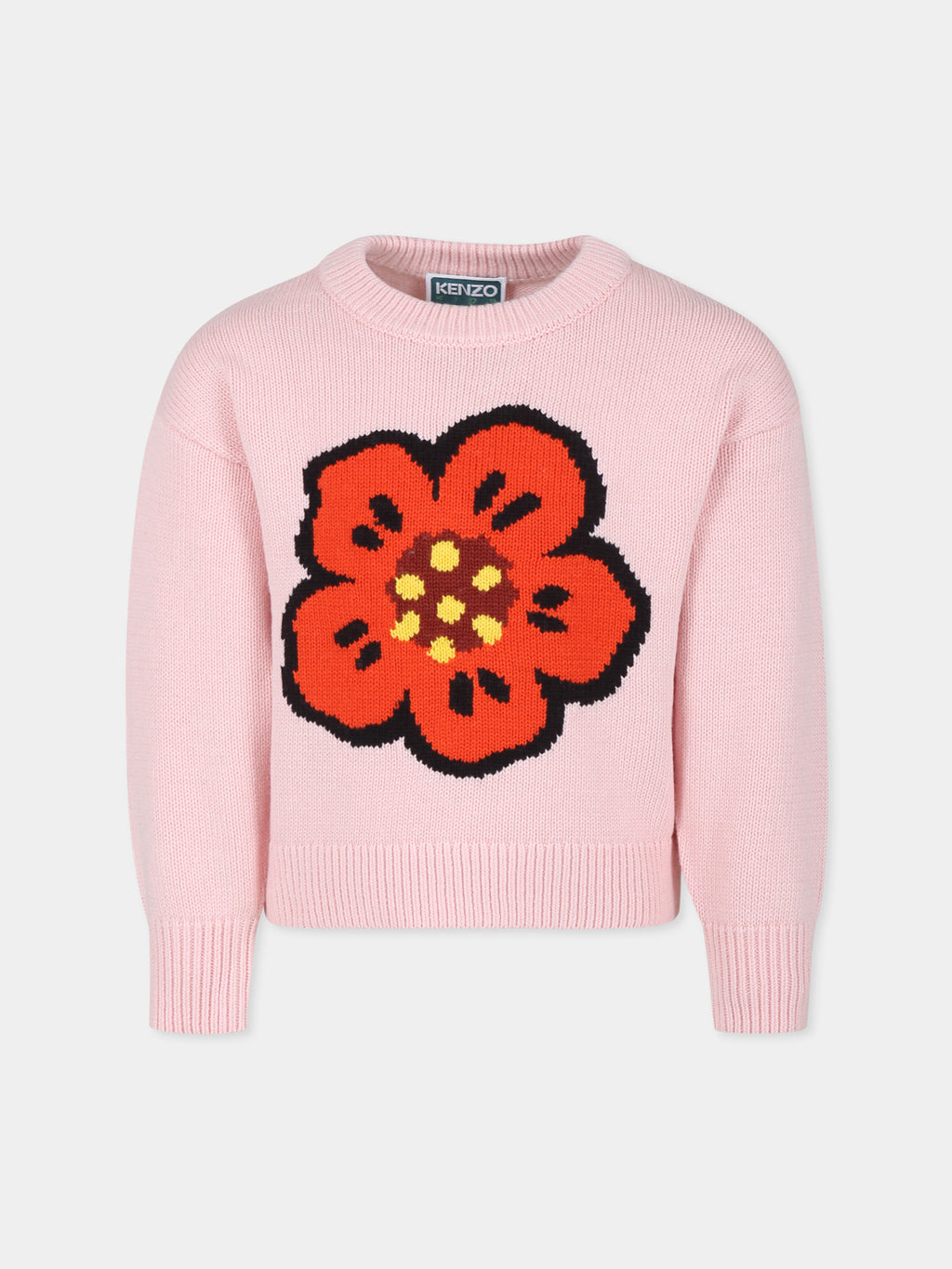 Pink sweater for girl with poppy