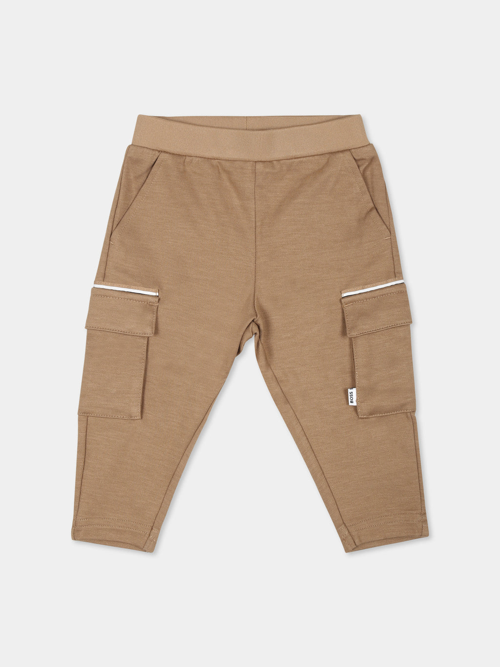 Beige trousers for baby boy with logo