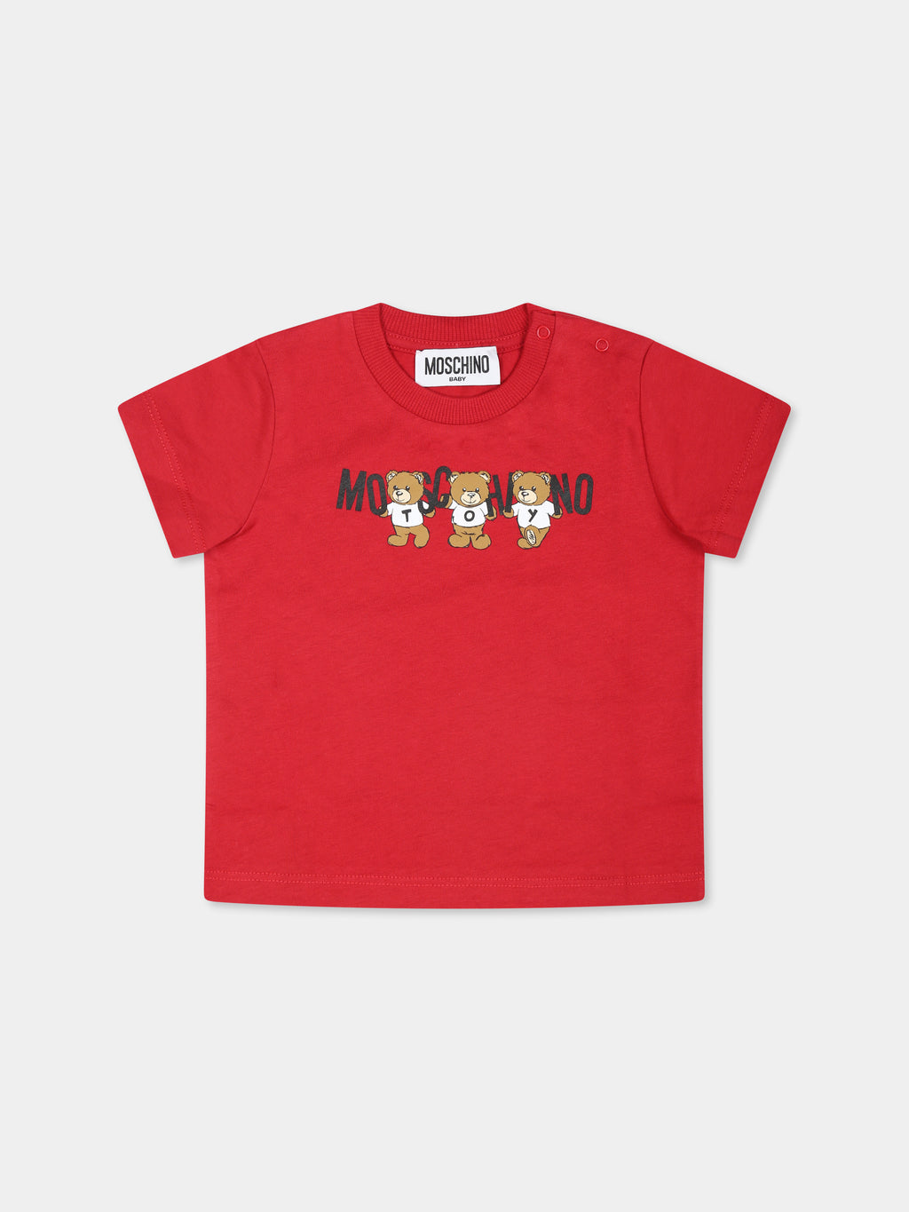 T-shirt bordeax per neonati con tre Teddy Bears