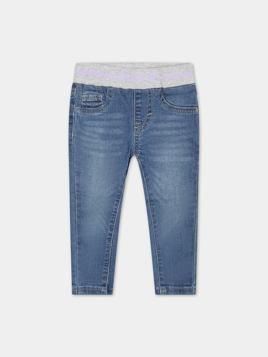 Jeans in denim per neonato con patch logato