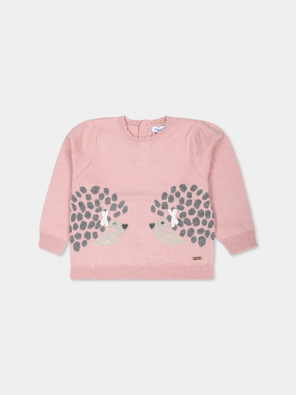 Pull rose pour bébé fille avec hérisson