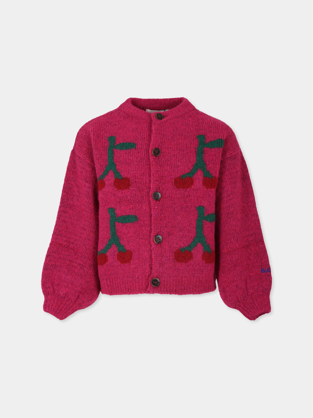 Fuchsia cardigan for girl with cherries