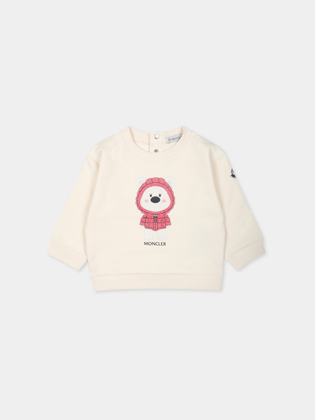 Ivory sweatshirt for baby girl with bear and logo