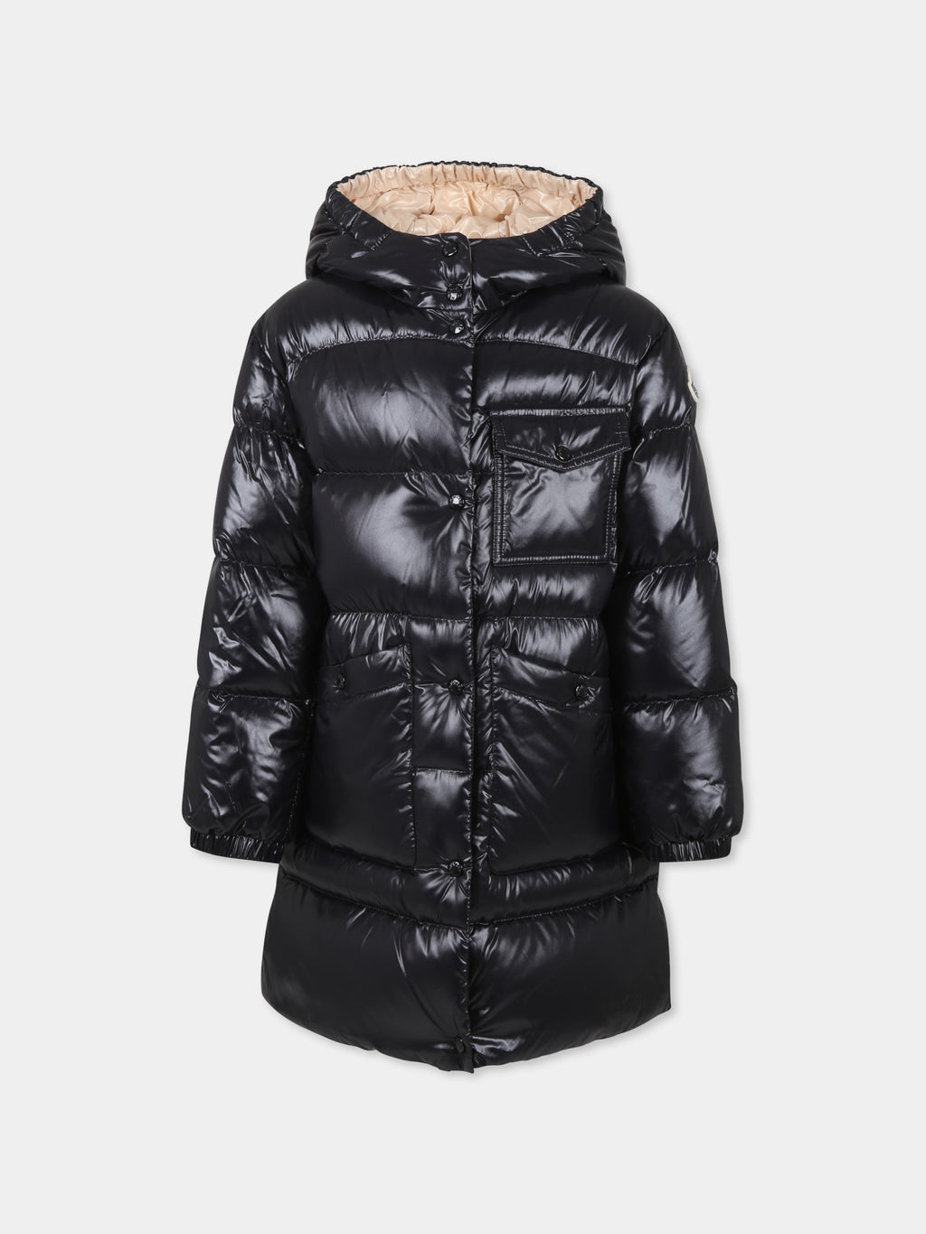 Black down jacket for girl with logo