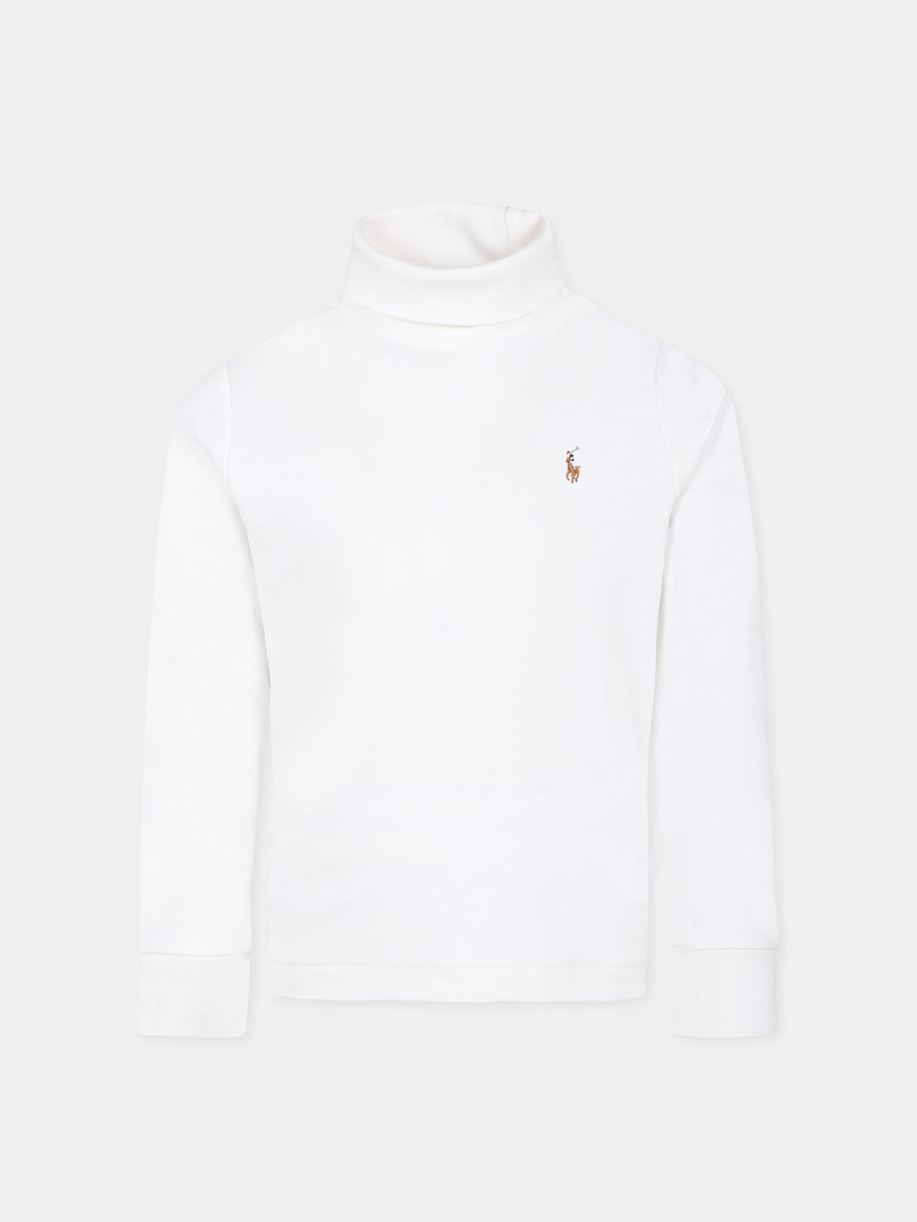 White turtleneck for boy with brown pony