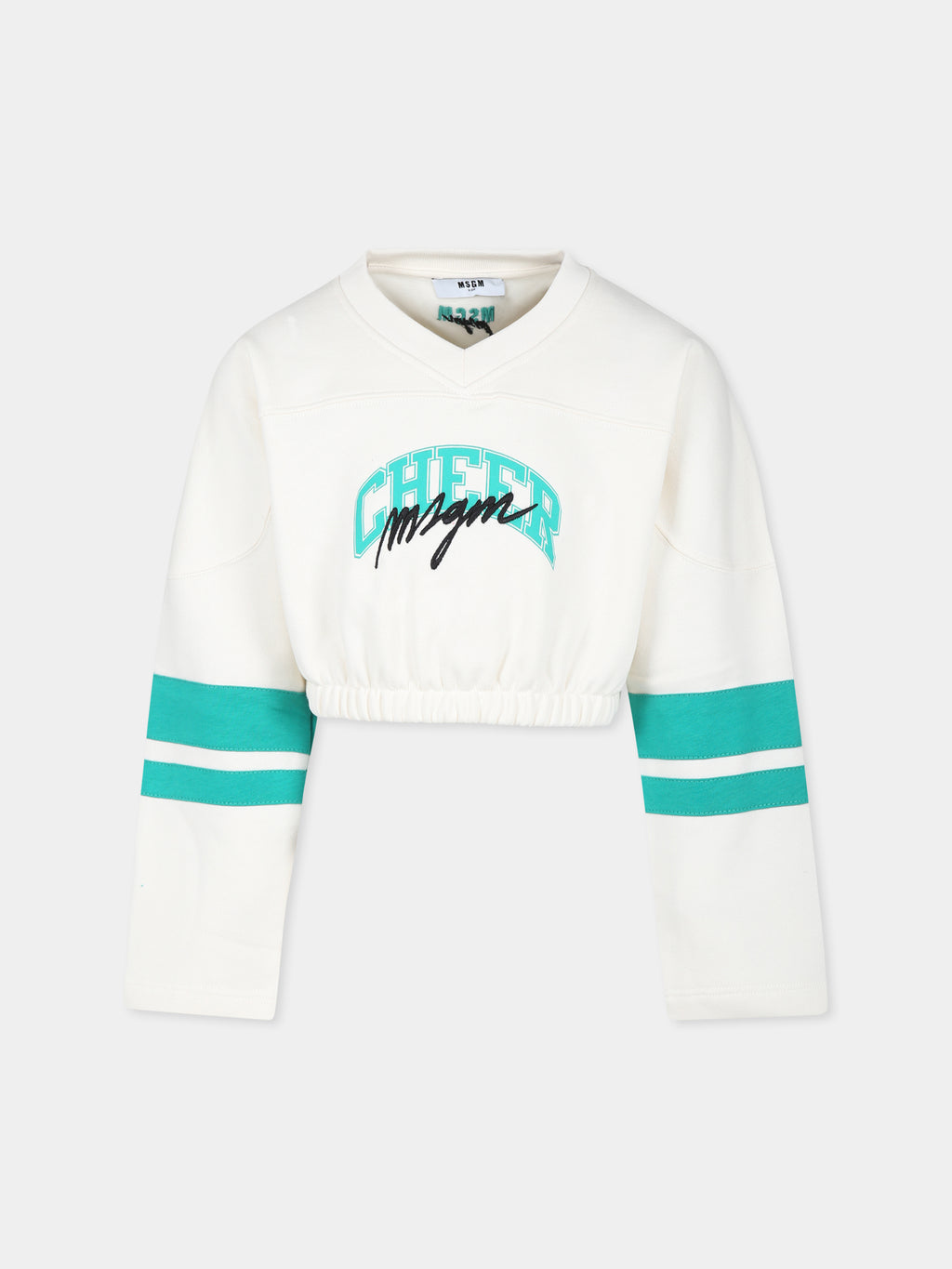 Ivory cropped sweatshirt with logo for girl