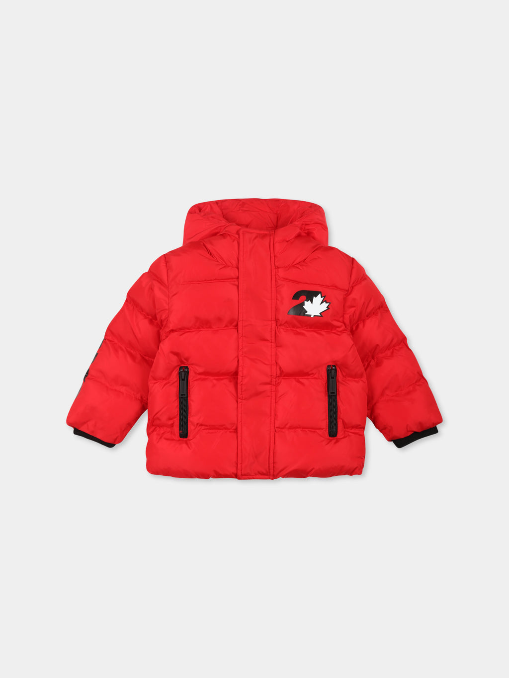 Red down jacket for baby boy with logo