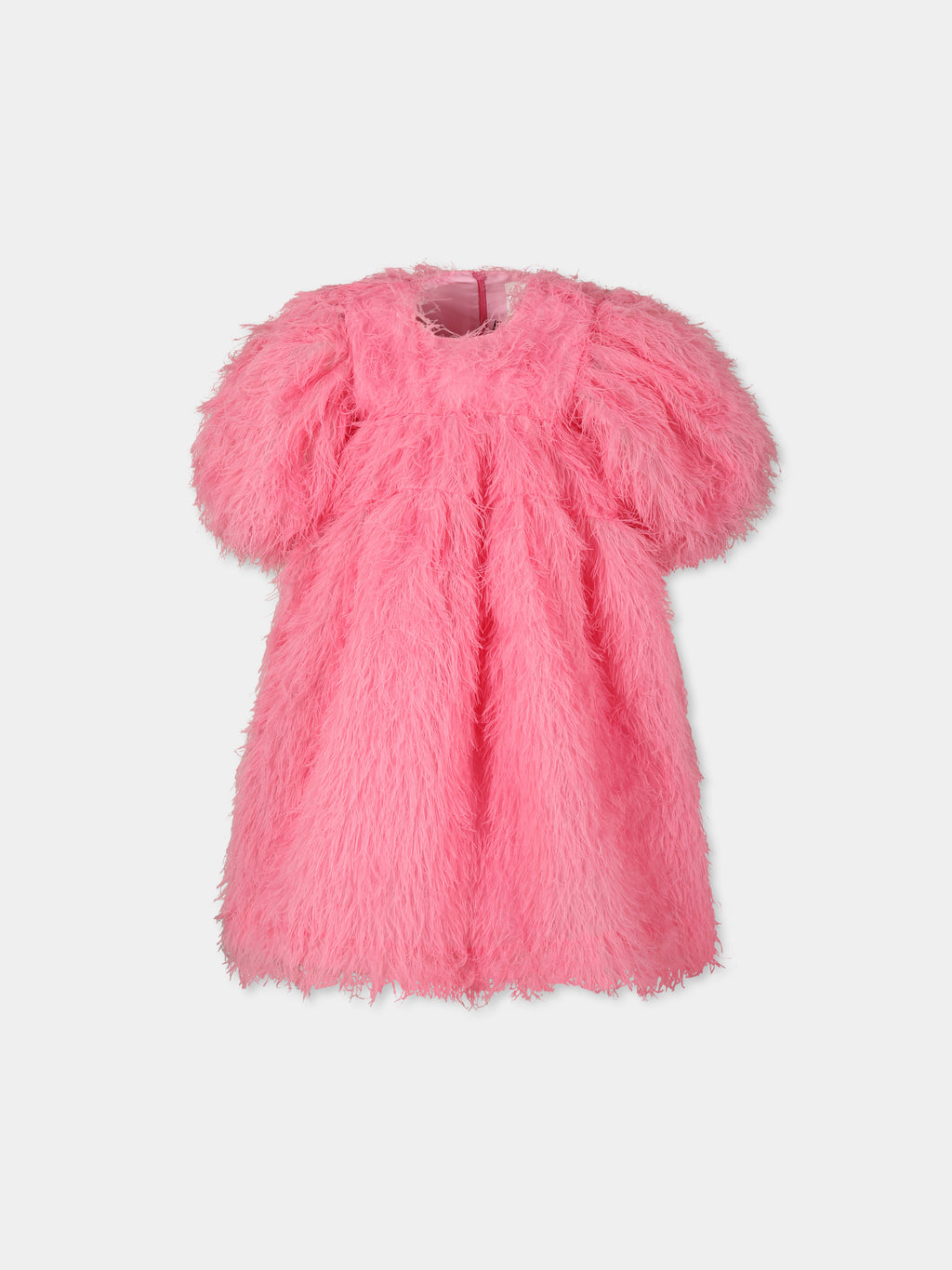 Pink dress for girl with feathers