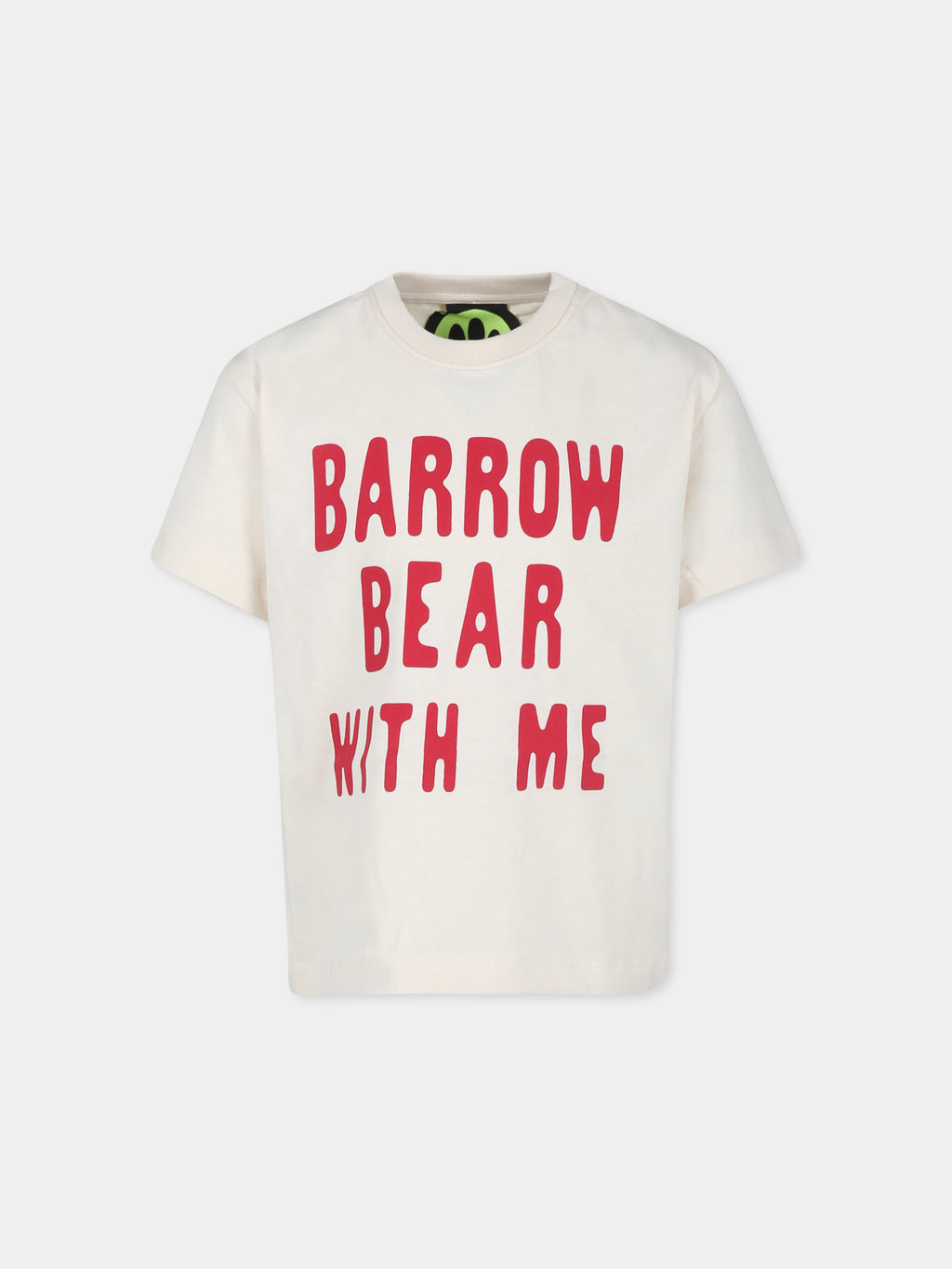 T-shirt avorio per bambini con logo e orso