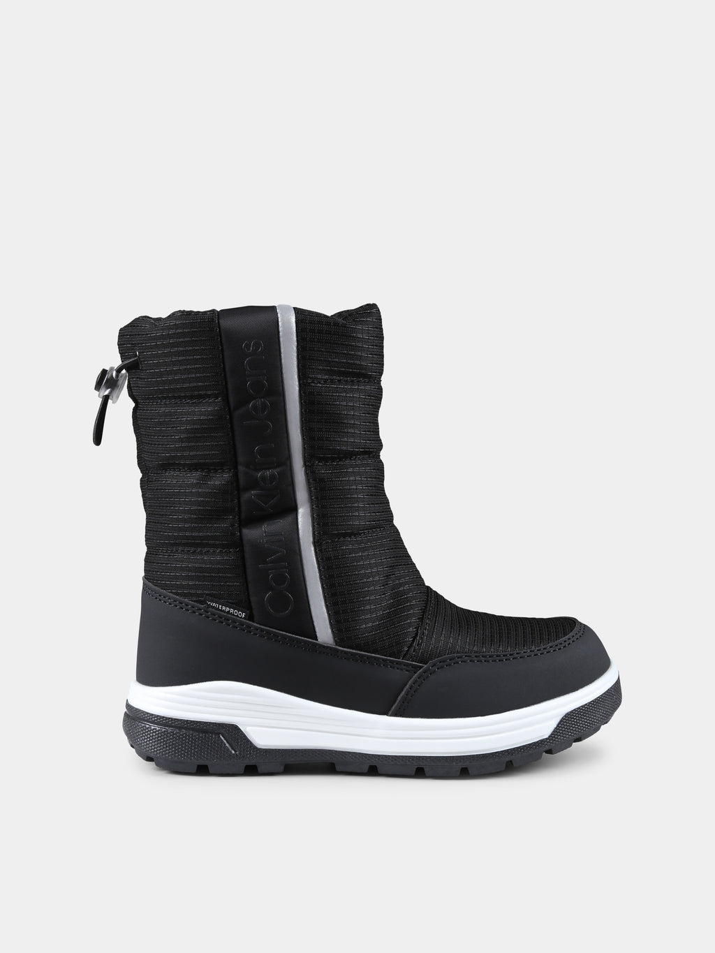 Black snow boots for kids with logo