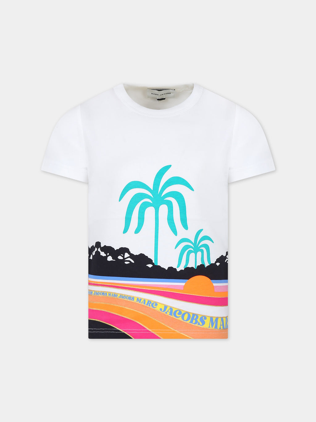 White t-shirt for girl with landscape print