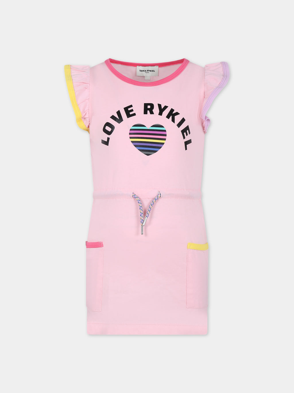 Pink dress for girl with logo and heart