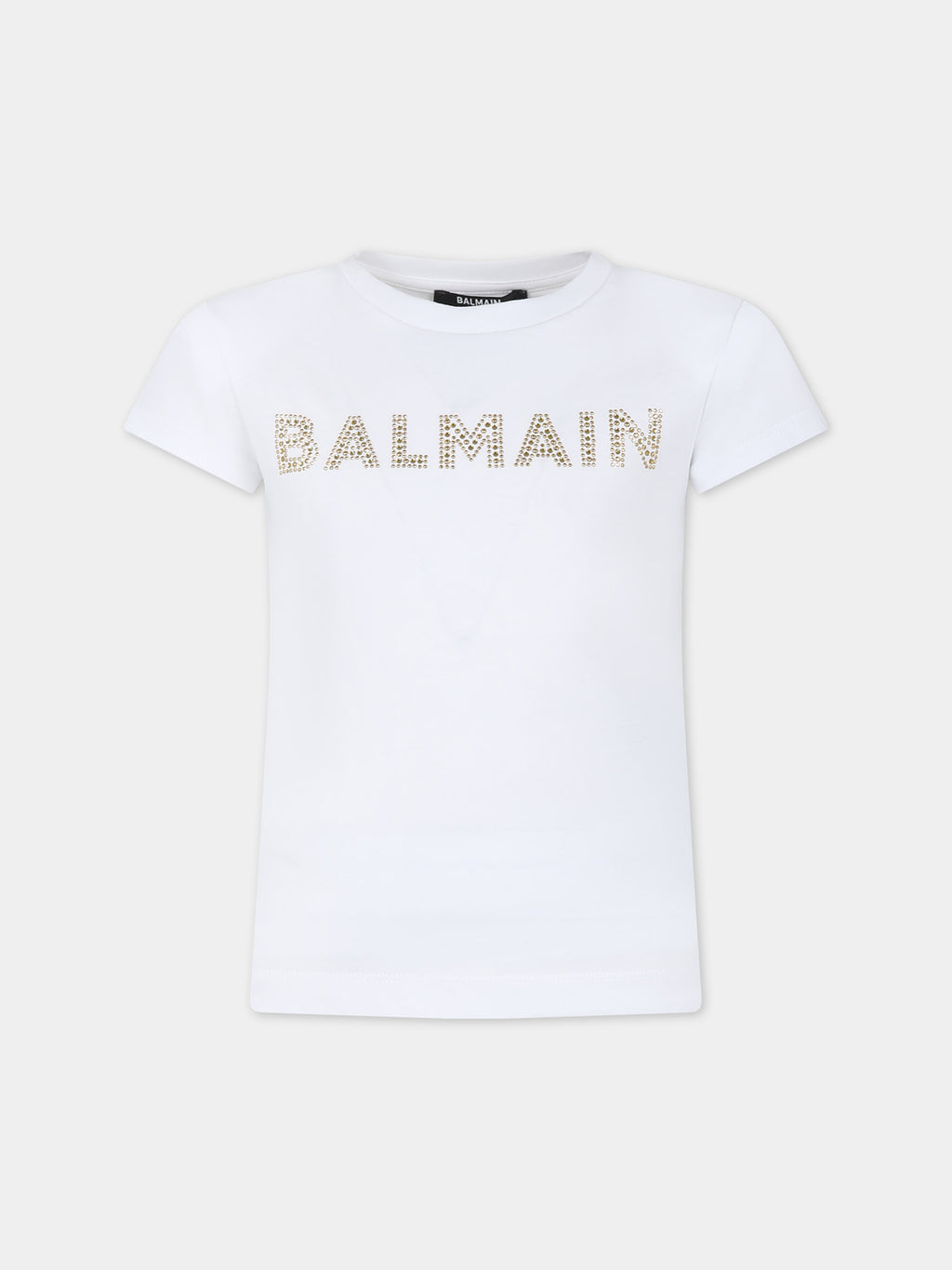 T-shirt bianca per bambina con logo e strass