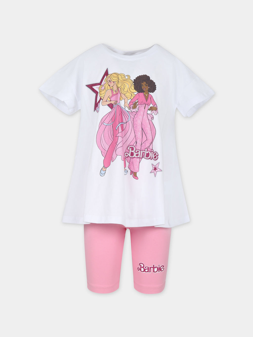 White suit for girl with Barbie print and rhinestone