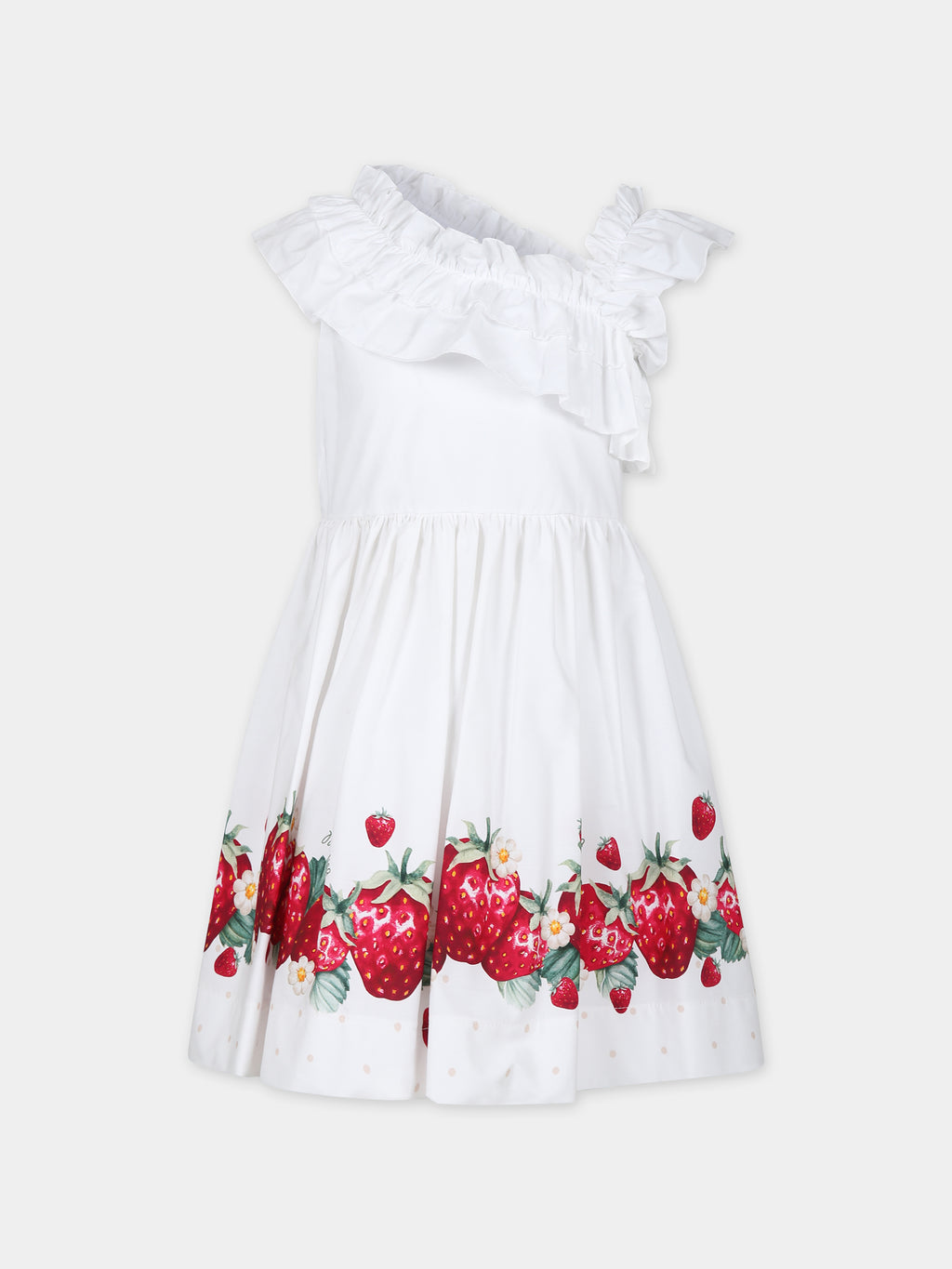 White dress for girl with strawberry print