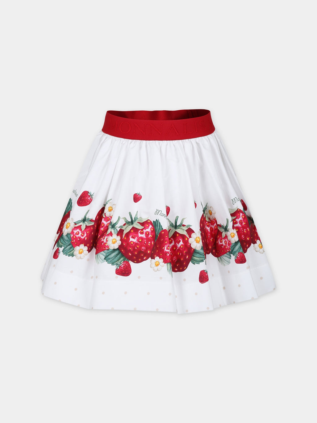 White skirt for girl with strawberry print