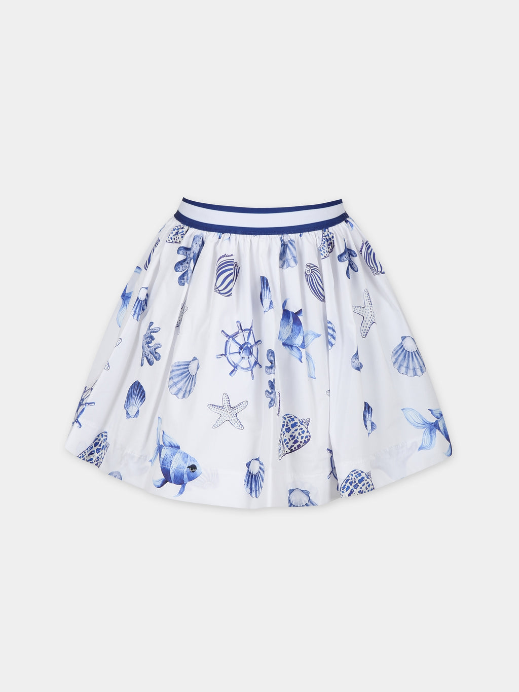 White skirt for girl with shells print