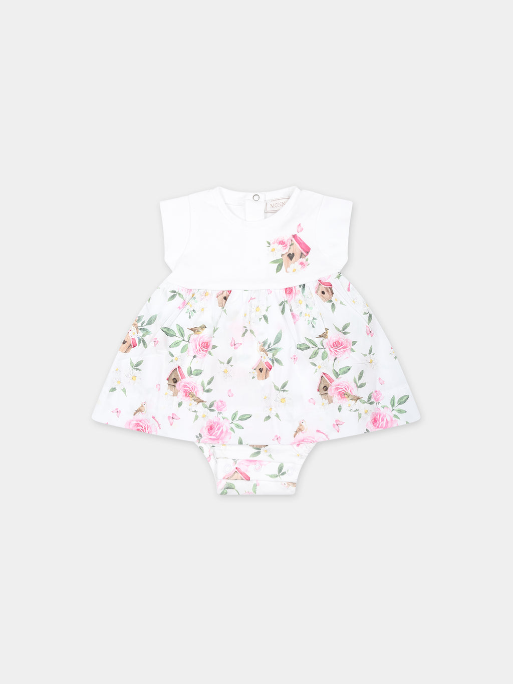 White romper for baby girl with flowers print