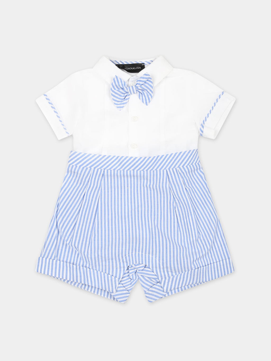 Light blue romper for baby boy with bow tie
