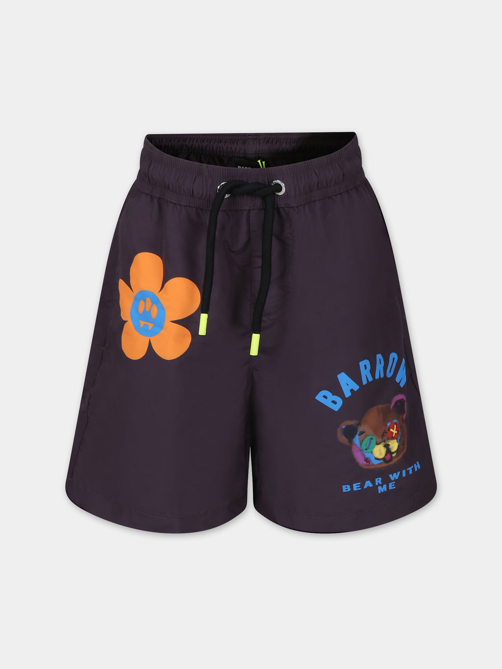 Black swim shorts for boy with smiley and logo