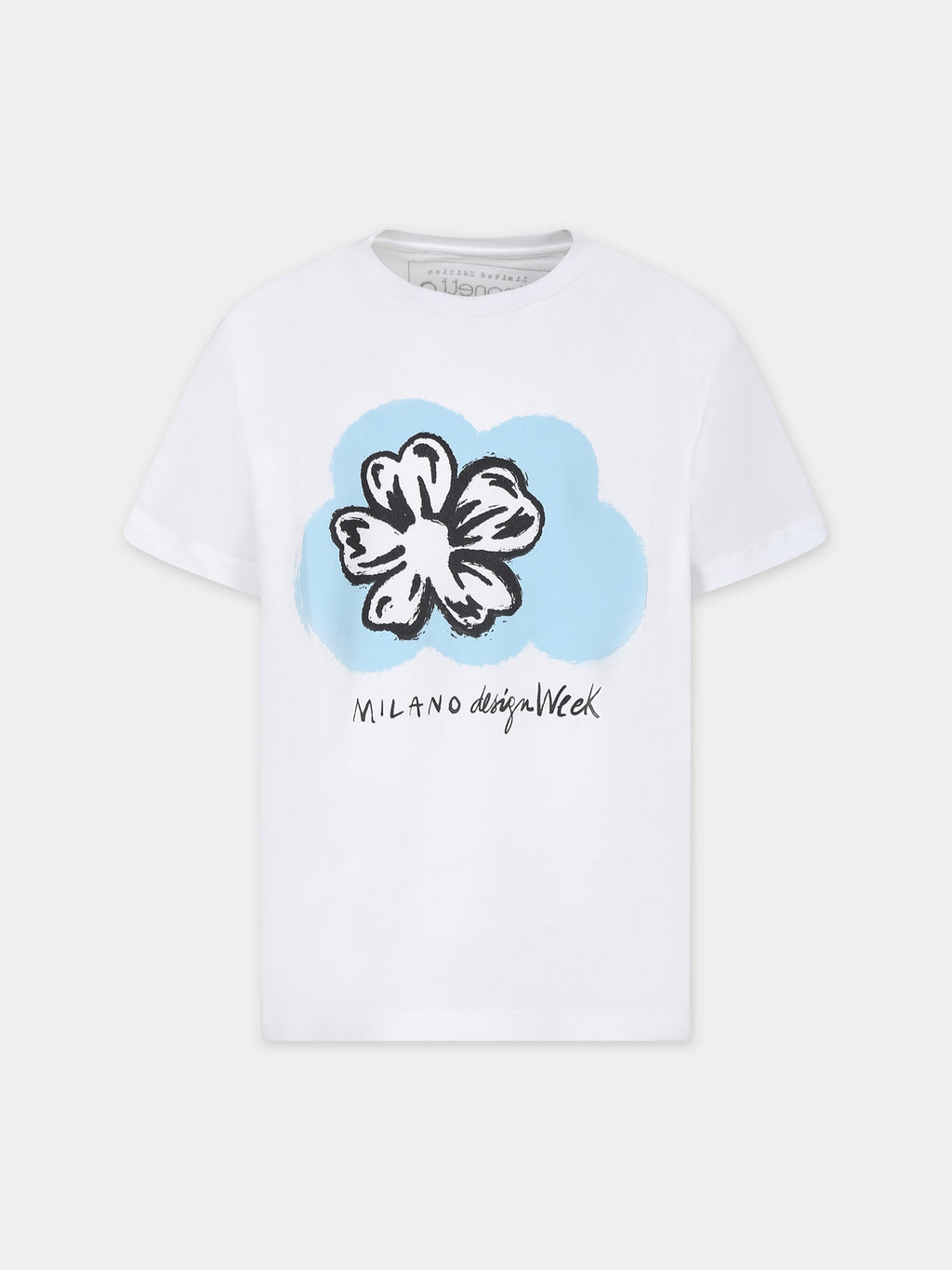 T-shirt bianca per bambina con nuvola celeste