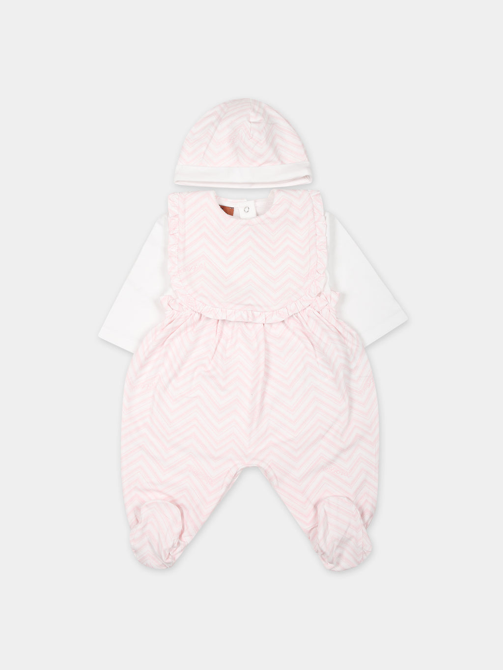 White set for baby girl with chevron pattern