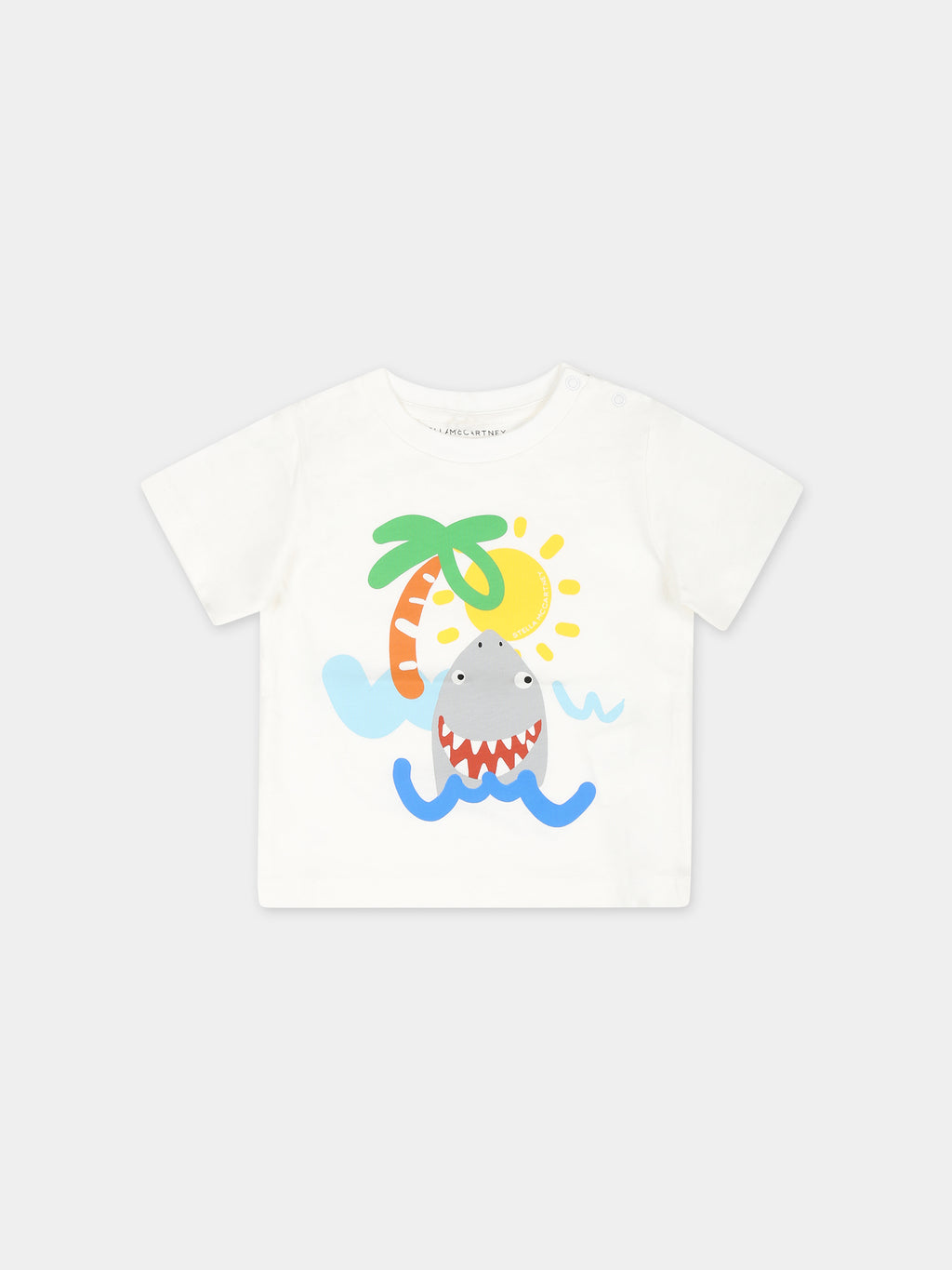 White t-shirt for baby boy with shark print
