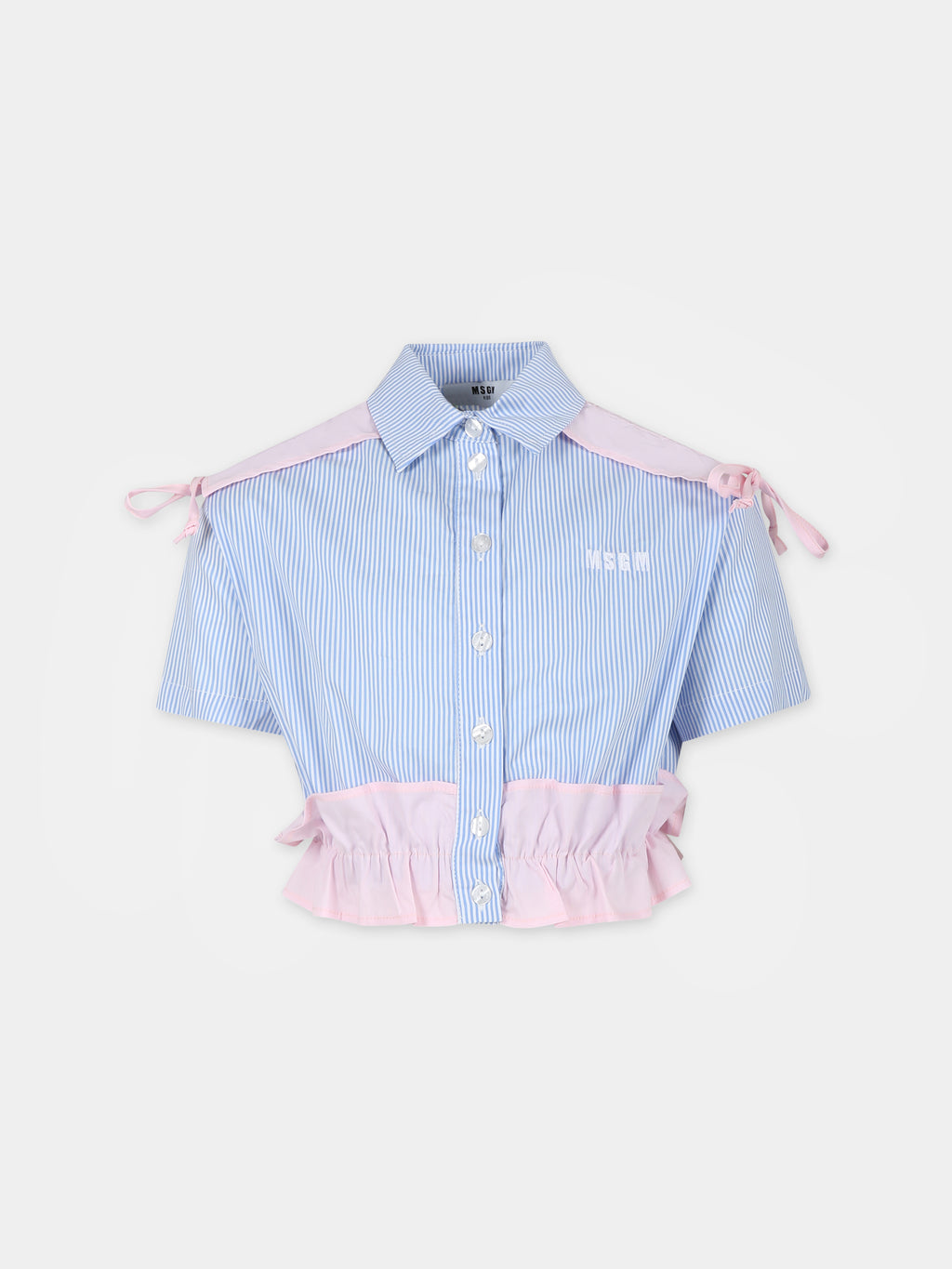 Light blue crop shirt for girl with logo