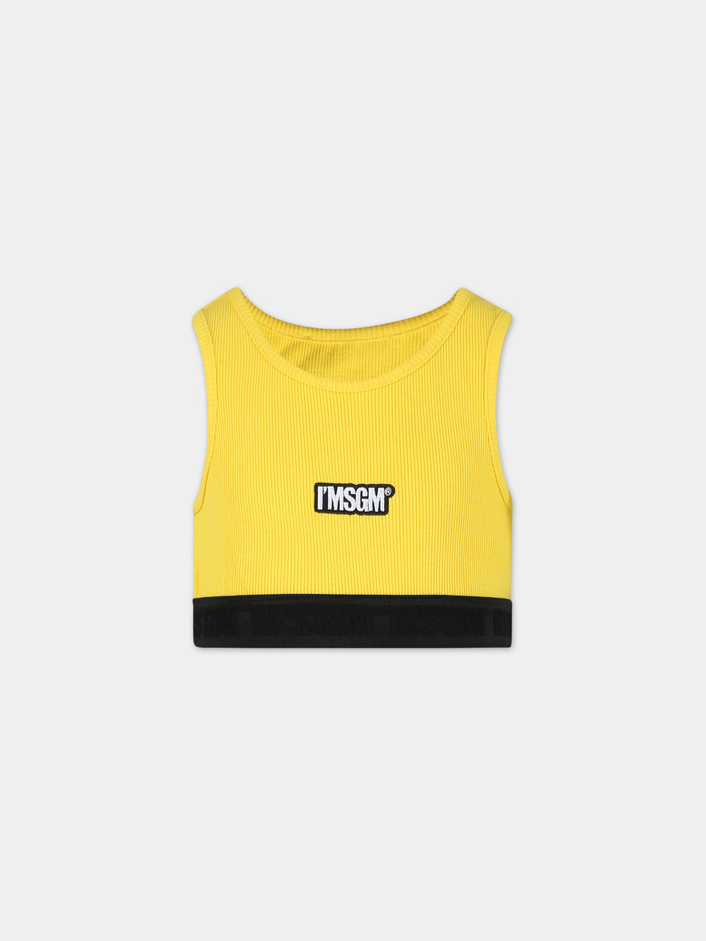 Top crop giallo per bambina con logo